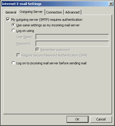 Outgoing Server Settings