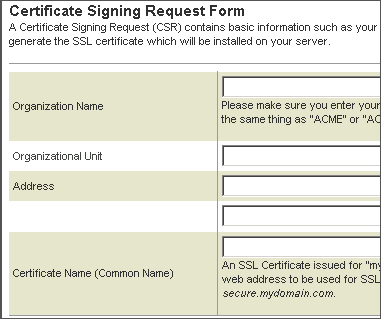 Certificate Signing Request Form
