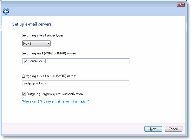 Windows Mail Configure